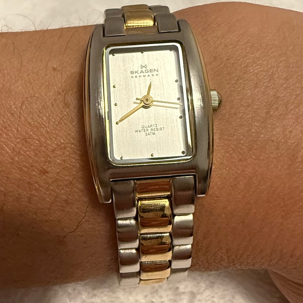 Vintage Skagen Denmark Elegant Two-Tone Water Resistant Bracelet Watch
